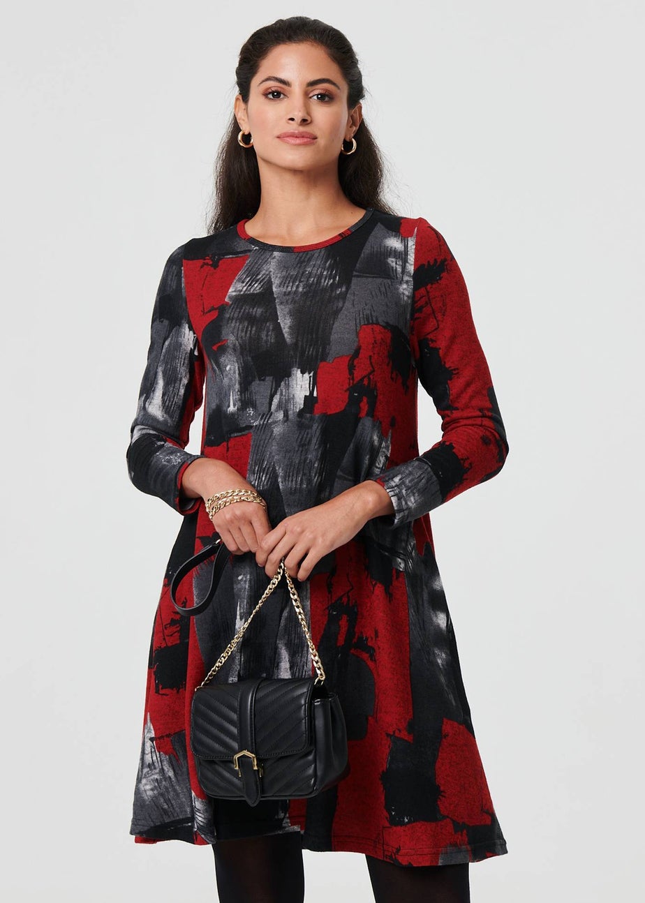 Izabel London Red Printed Long Sleeve Short Shift Dress