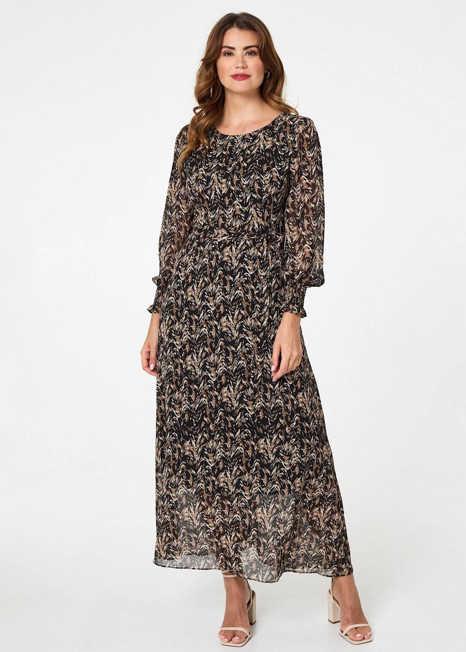 Izabel London Black Printed Long Sleeve Layered Maxi Dress