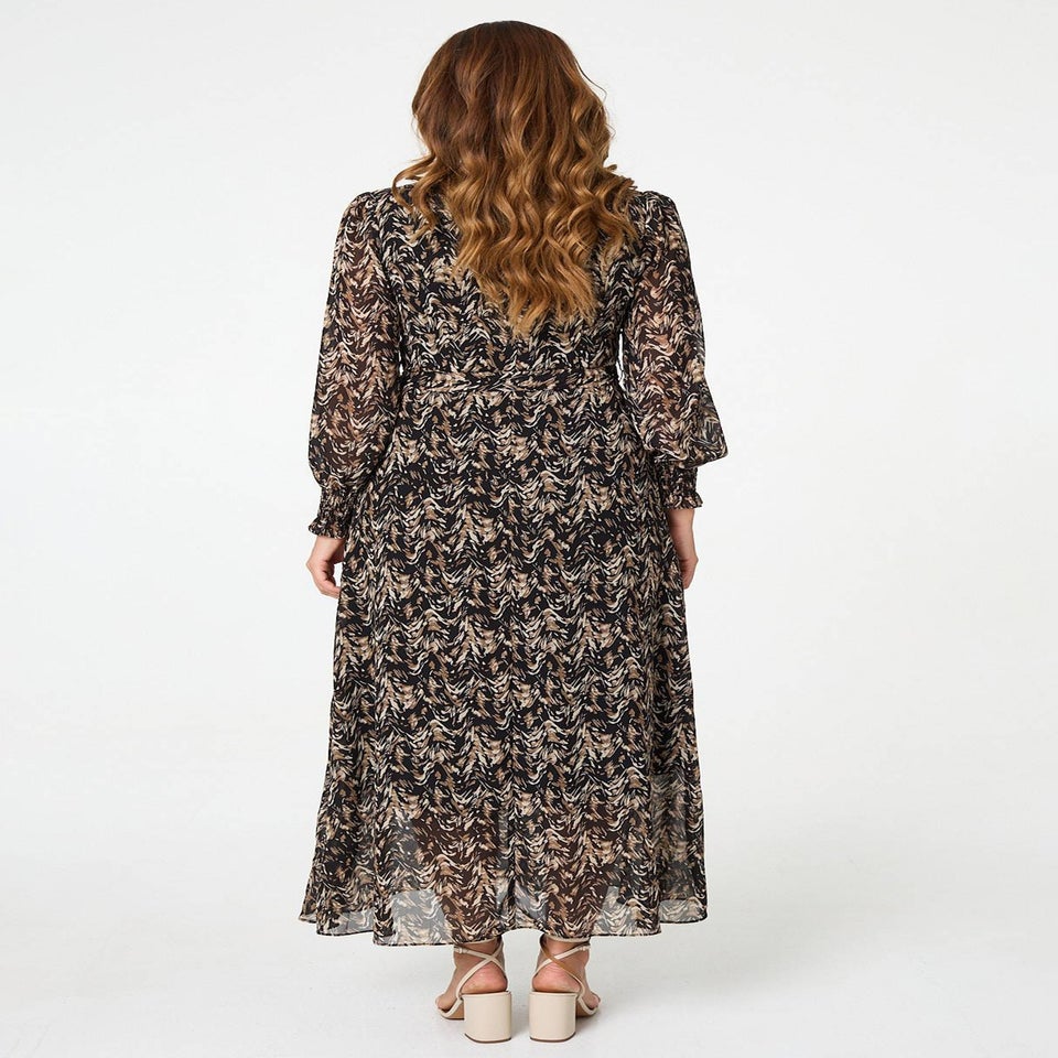 Izabel London Black Printed Long Sleeve Layered Maxi Dress