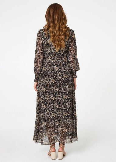 Izabel London Black Printed Long Sleeve Layered Maxi Dress