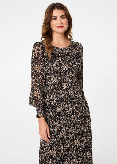 Izabel London Black Printed Long Sleeve Layered Maxi Dress