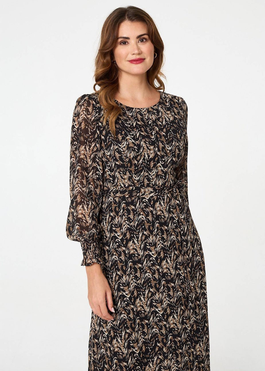 Izabel London Black Printed Long Sleeve Layered Maxi Dress