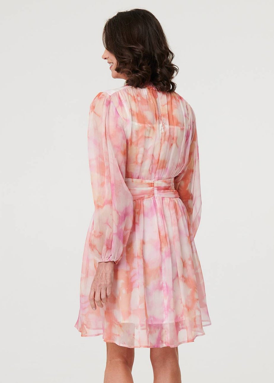 Izabel London Pink High Neck Semi Sheer Short Dress