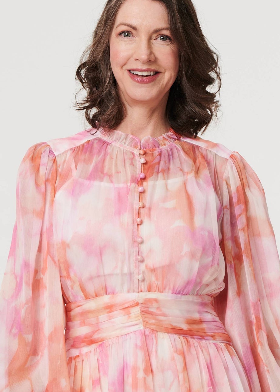 Izabel London Pink High Neck Semi Sheer Short Dress