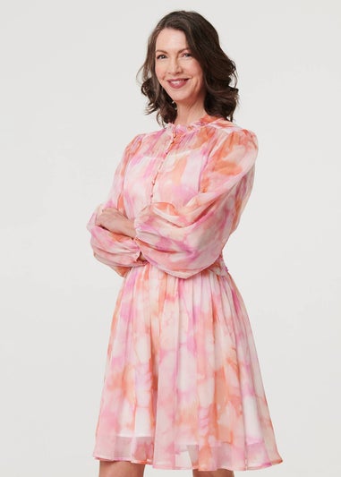 Izabel London Pink High Neck Semi Sheer Short Dress