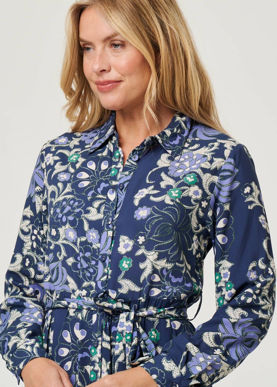 Izabel London Navy Floral Tie Waist Tiered Midi Dress