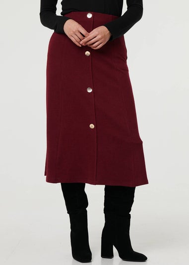 Izabel London Red Buttoned High Waist A-Line Midi Skirt