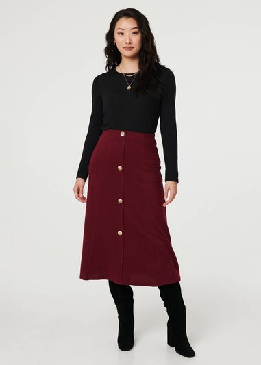 Izabel London Red Buttoned High Waist A-Line Midi Skirt