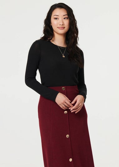Izabel London Red Buttoned High Waist A-Line Midi Skirt