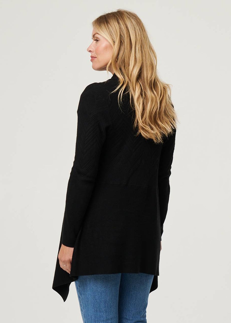 Izabel London Black Longline Curve Hem Open Front Cardigan