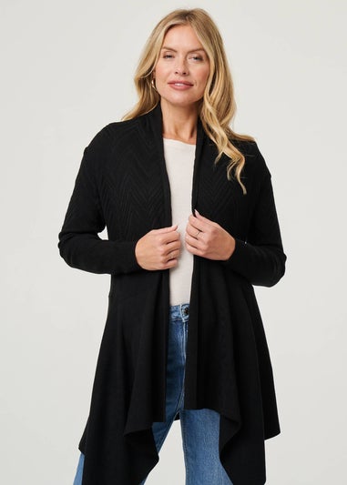 Izabel London Black Longline Curve Hem Open Front Cardigan
