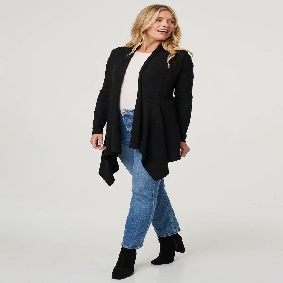 Izabel London Black Longline Curve Hem Open Front Cardigan