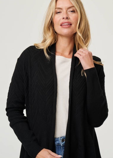 Izabel London Black Longline Curve Hem Open Front Cardigan