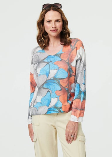 Izabel London Blue Butterfly Print Long Sleeve Relaxed Top
