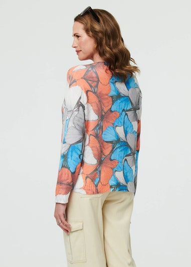 Izabel London Blue Butterfly Print Long Sleeve Relaxed Top