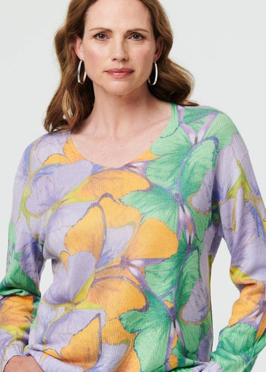 Izabel London Purple Butterfly Print Long Sleeve Relaxed Top