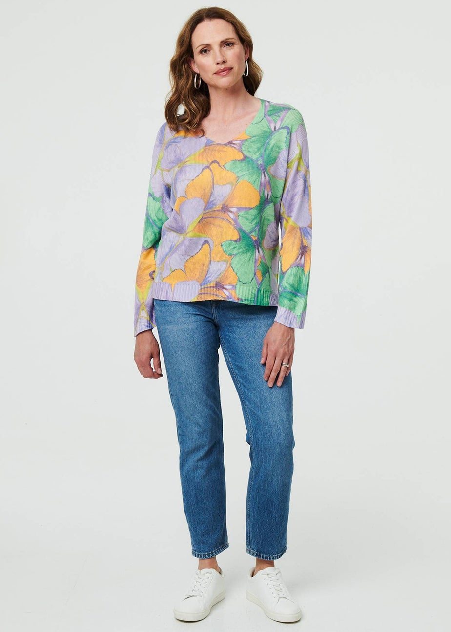 Izabel London Purple Butterfly Print Long Sleeve Relaxed Top