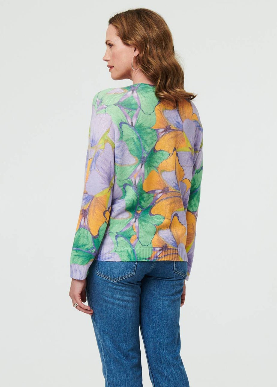 Izabel London Purple Butterfly Print Long Sleeve Relaxed Top