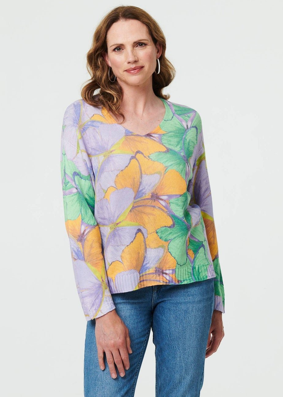 Izabel London Purple Butterfly Print Long Sleeve Relaxed Top