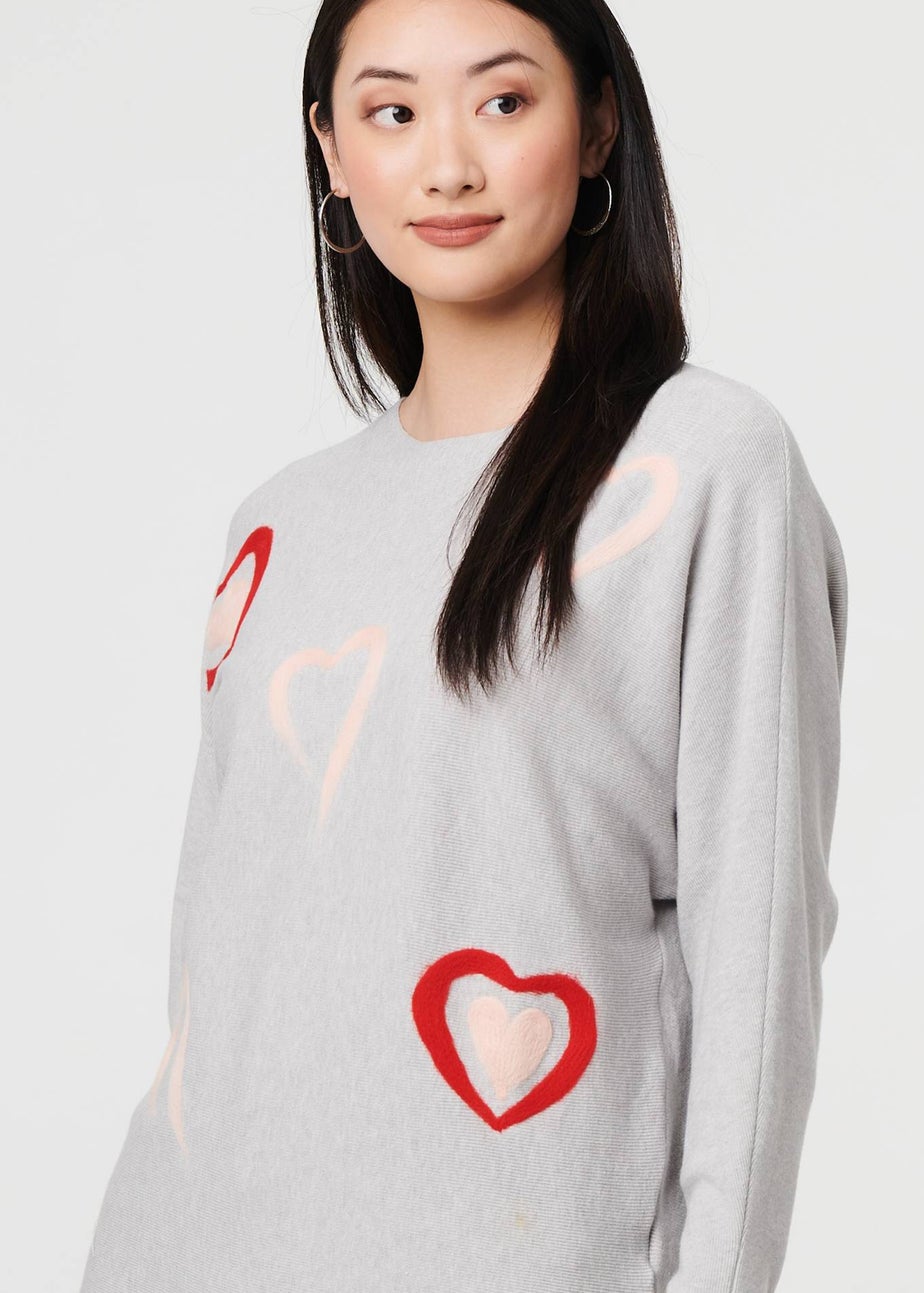 Izabel London Grey Heart Print Batwing Sleeve Jumper