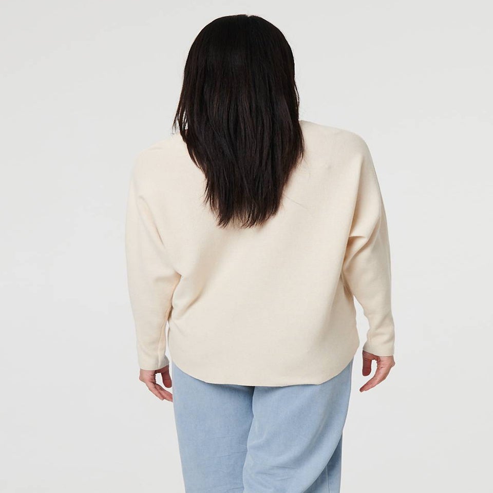 Izabel London Beige Heart Print Batwing Sleeve Jumper