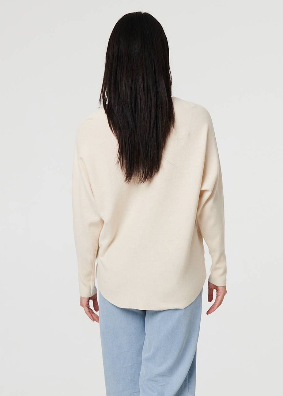 Izabel London Beige Heart Print Batwing Sleeve Jumper