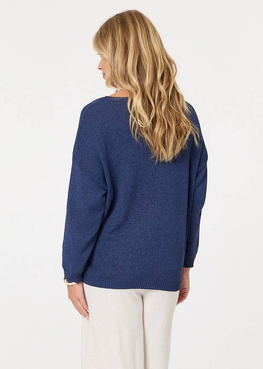 Izabel London Navy Relaxed Long Sleeve Drop Shoulder Jumper