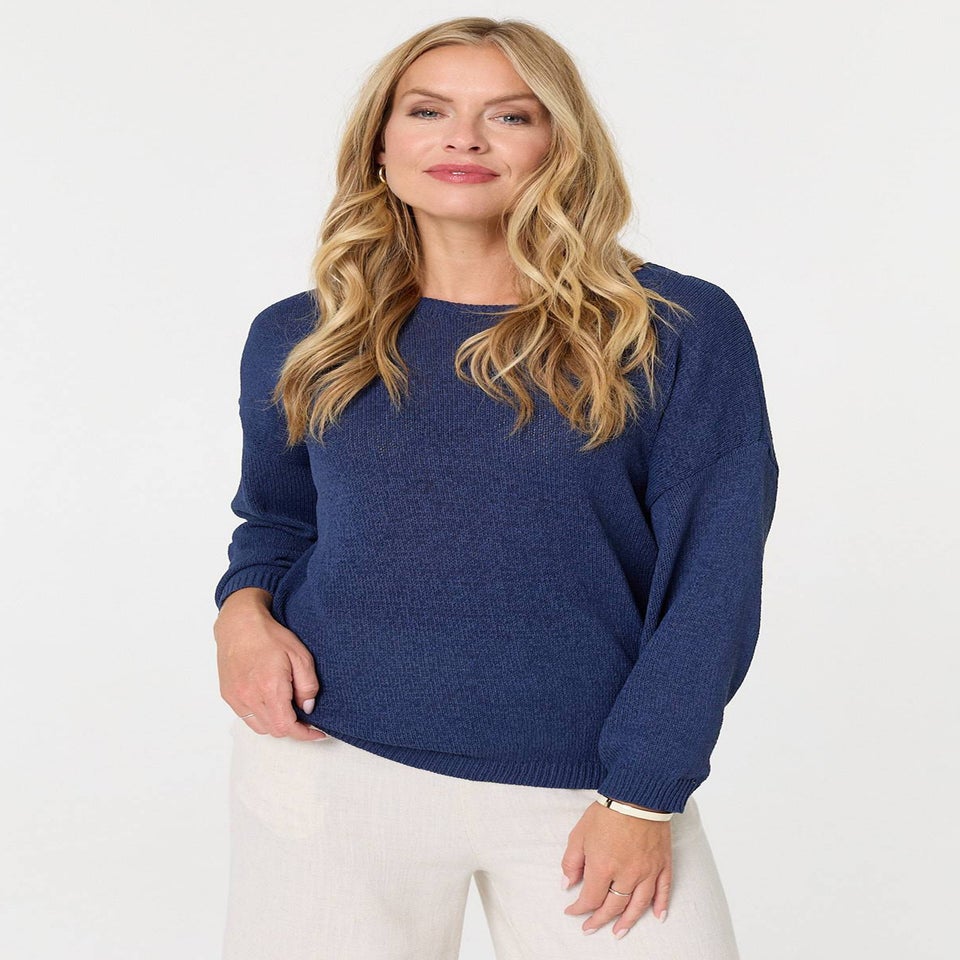 Izabel London Navy Relaxed Long Sleeve Drop Shoulder Jumper