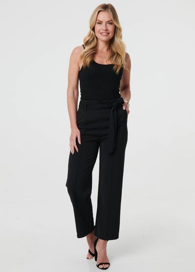 Izabel London Black Tie Front High Waist Straight Trousers