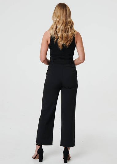 Izabel London Black Tie Front High Waist Straight Trousers