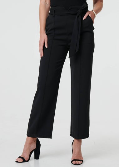 Izabel London Black Tie Front High Waist Straight Trousers