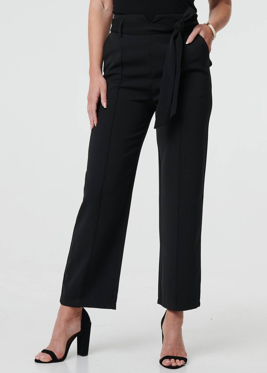 Izabel London Black Tie Front High Waist Straight Trousers