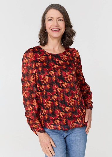 Izabel London Orange Printed Semi Sheer Long Sleeve Blouse