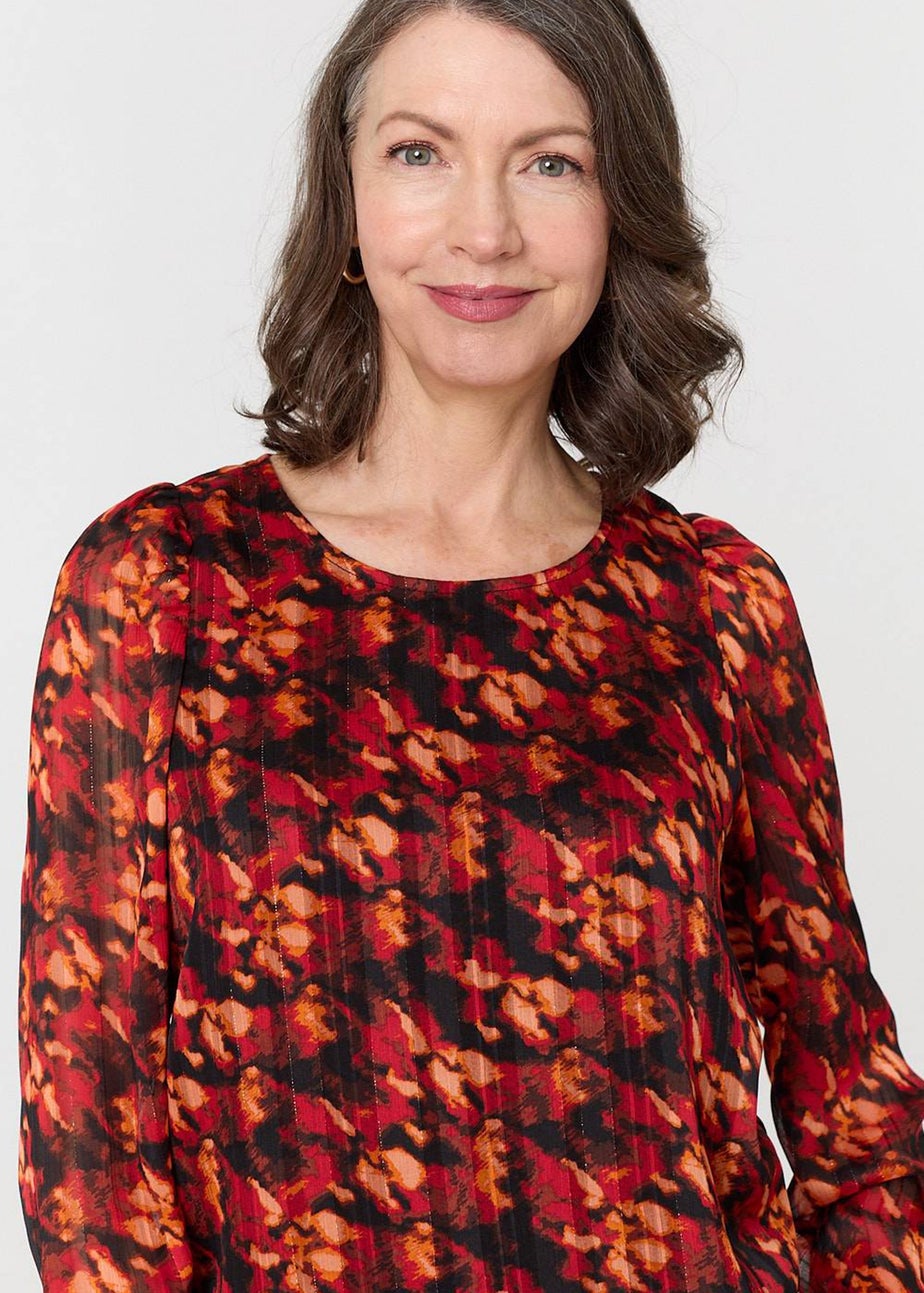 Izabel London Orange Printed Semi Sheer Long Sleeve Blouse