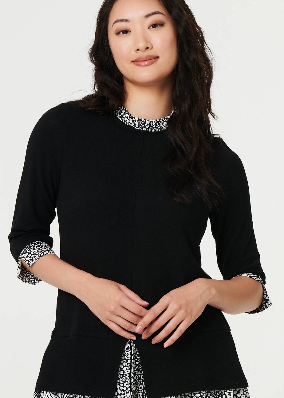 Izabel London Black Layered Ruffled Shirt Jumper Top