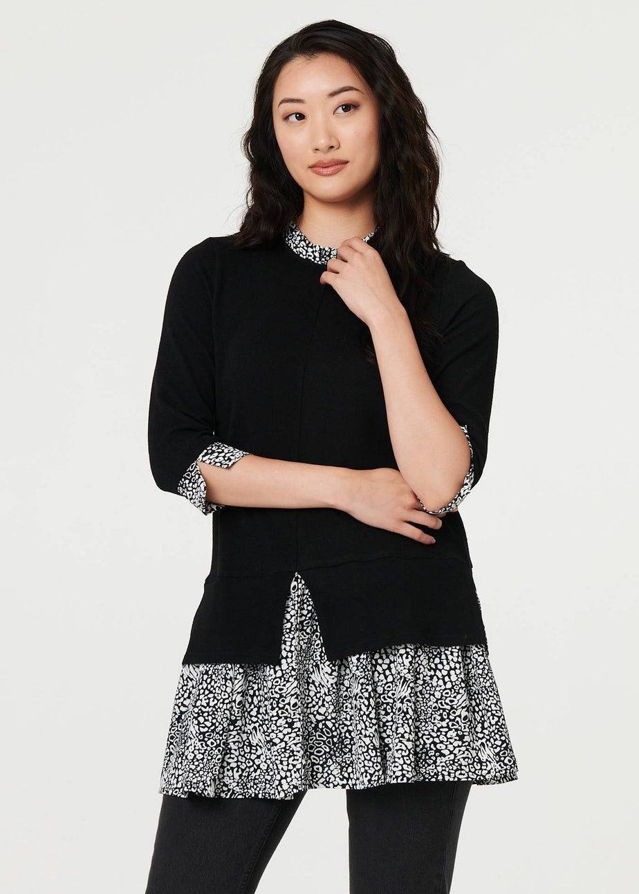 Izabel London Black Layered Ruffled Shirt Jumper Top