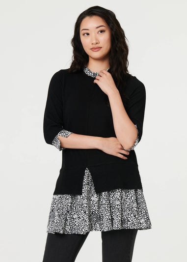 Izabel London Black Layered Ruffled Shirt Jumper Top