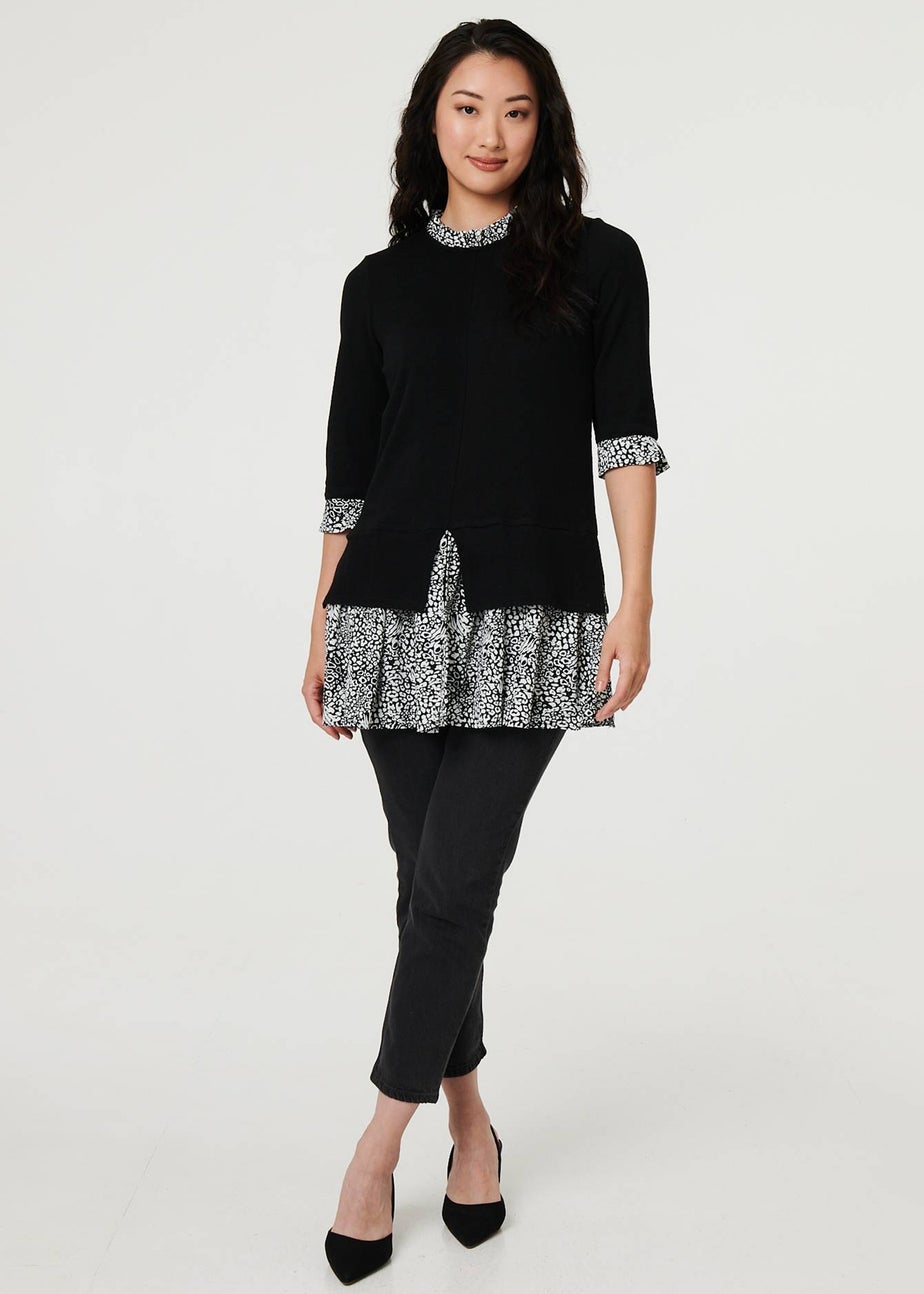 Izabel London Black Layered Ruffled Shirt Jumper Top