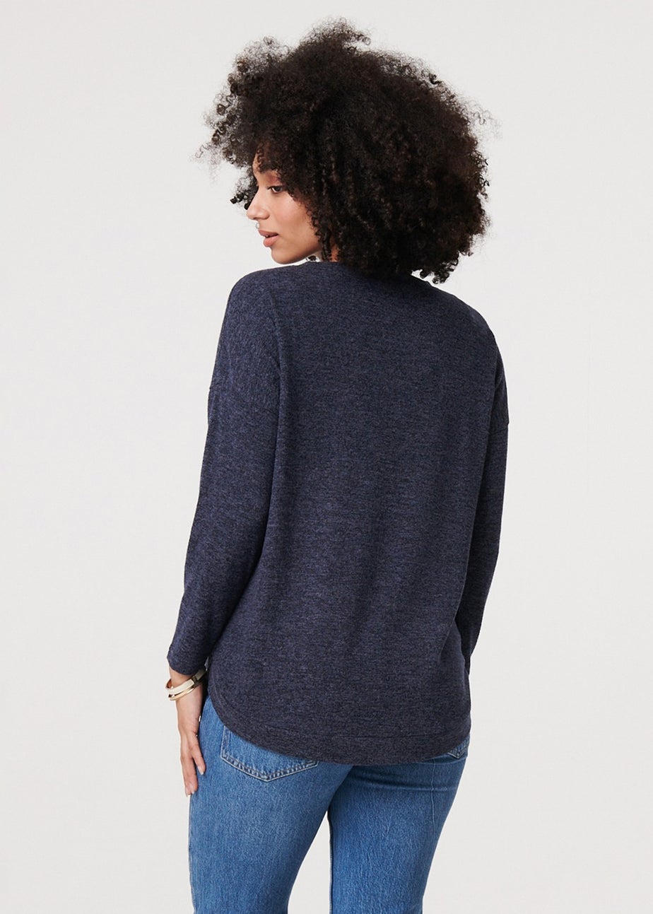 Izabel London Navy Relaxed 3/4 Sleeve Button Detail Top