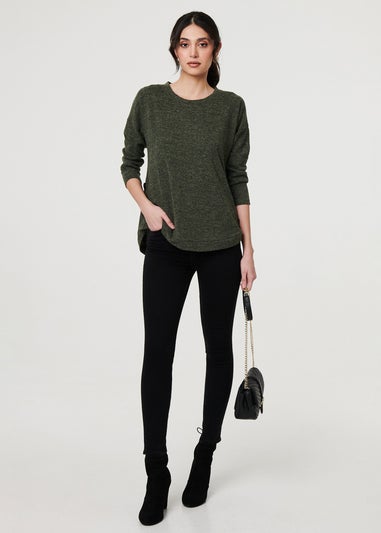 Izabel London Khaki Relaxed 3/4 Sleeve Button Detail Top