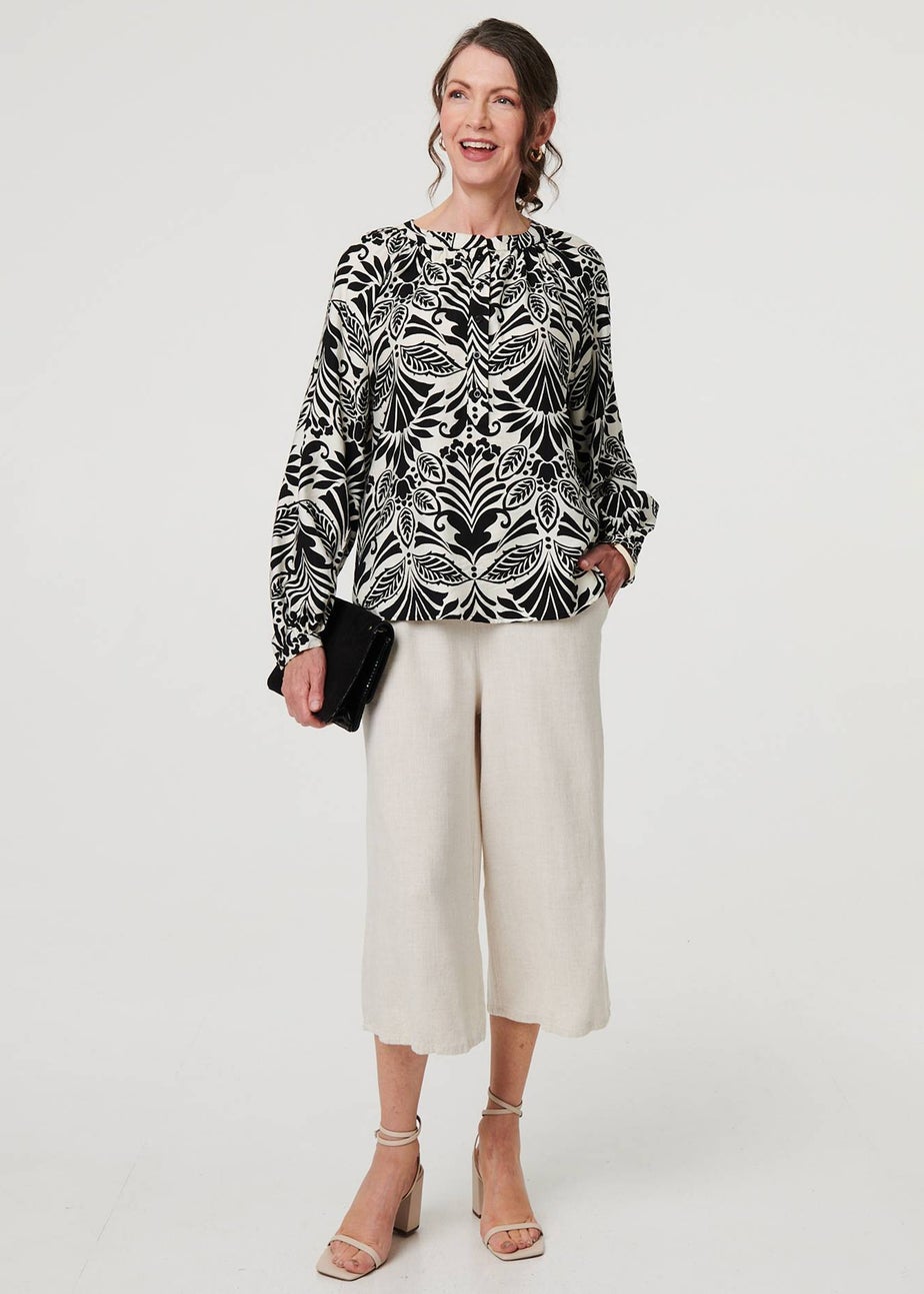 Izabel London Black Printed Long Sleeve Button Front Blouse