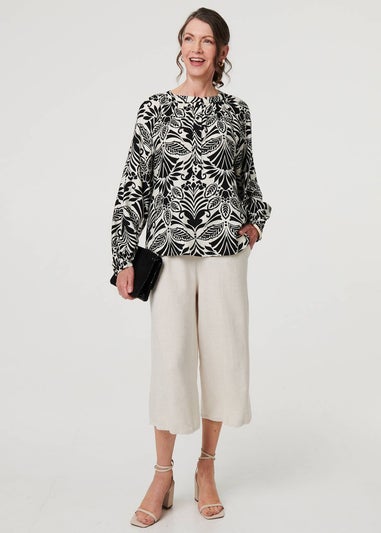 Izabel London Black Printed Long Sleeve Button Front Blouse