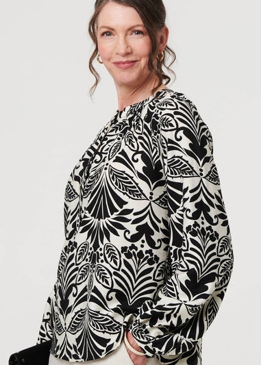 Izabel London Black Printed Long Sleeve Button Front Blouse