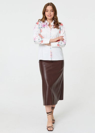 Izabel London White Floral Border Print Long Sleeve Shirt