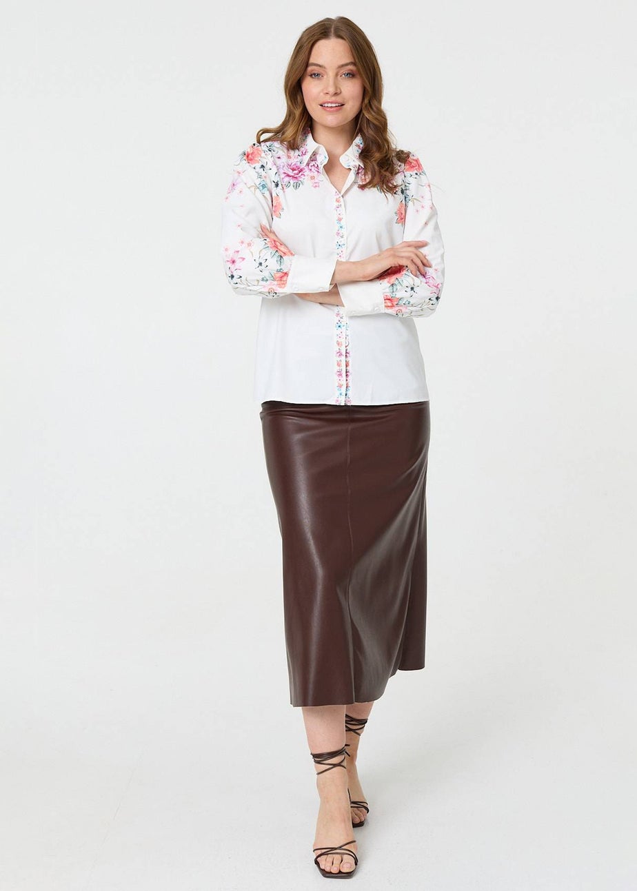 Izabel London White Floral Border Print Long Sleeve Shirt