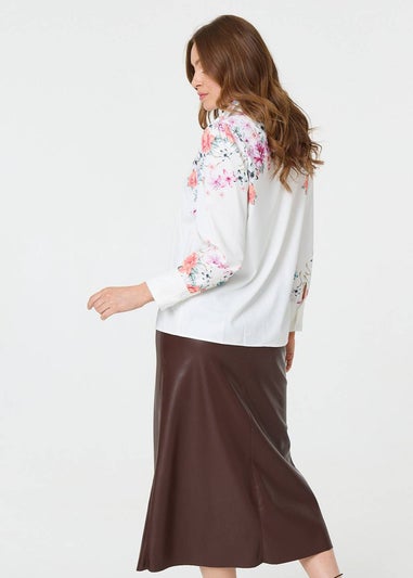 Izabel London White Floral Border Print Long Sleeve Shirt