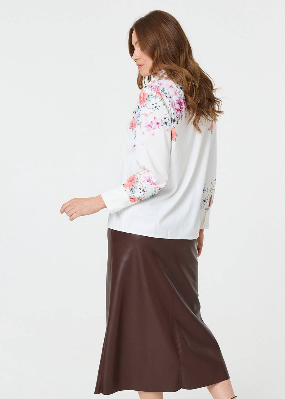 Izabel London White Floral Border Print Long Sleeve Shirt