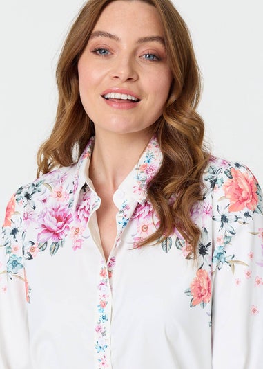 Izabel London White Floral Border Print Long Sleeve Shirt