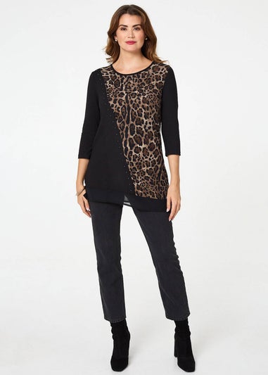 Izabel London Black Animal Print Asymmetric Tunic Top