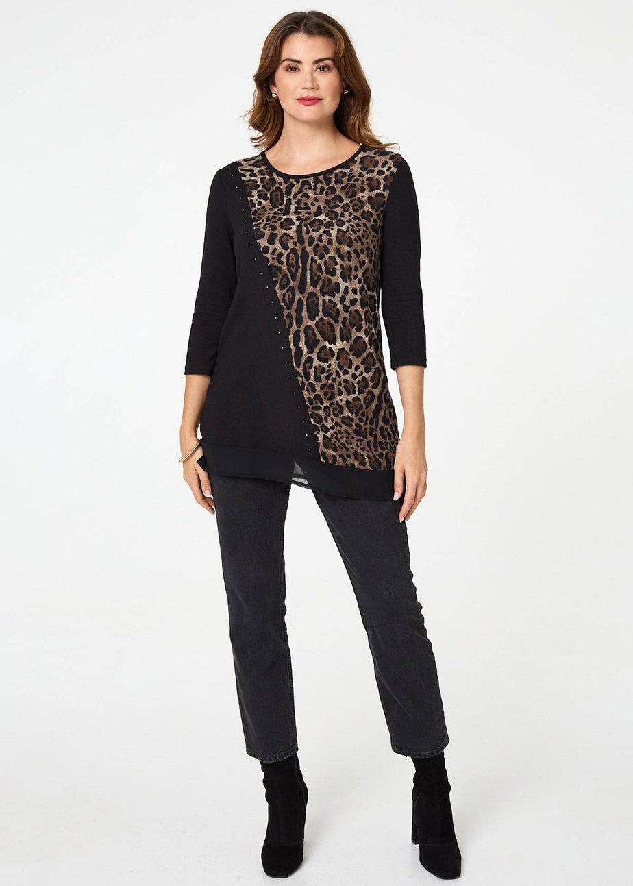 Izabel London Black Animal Print Asymmetric Tunic Top
